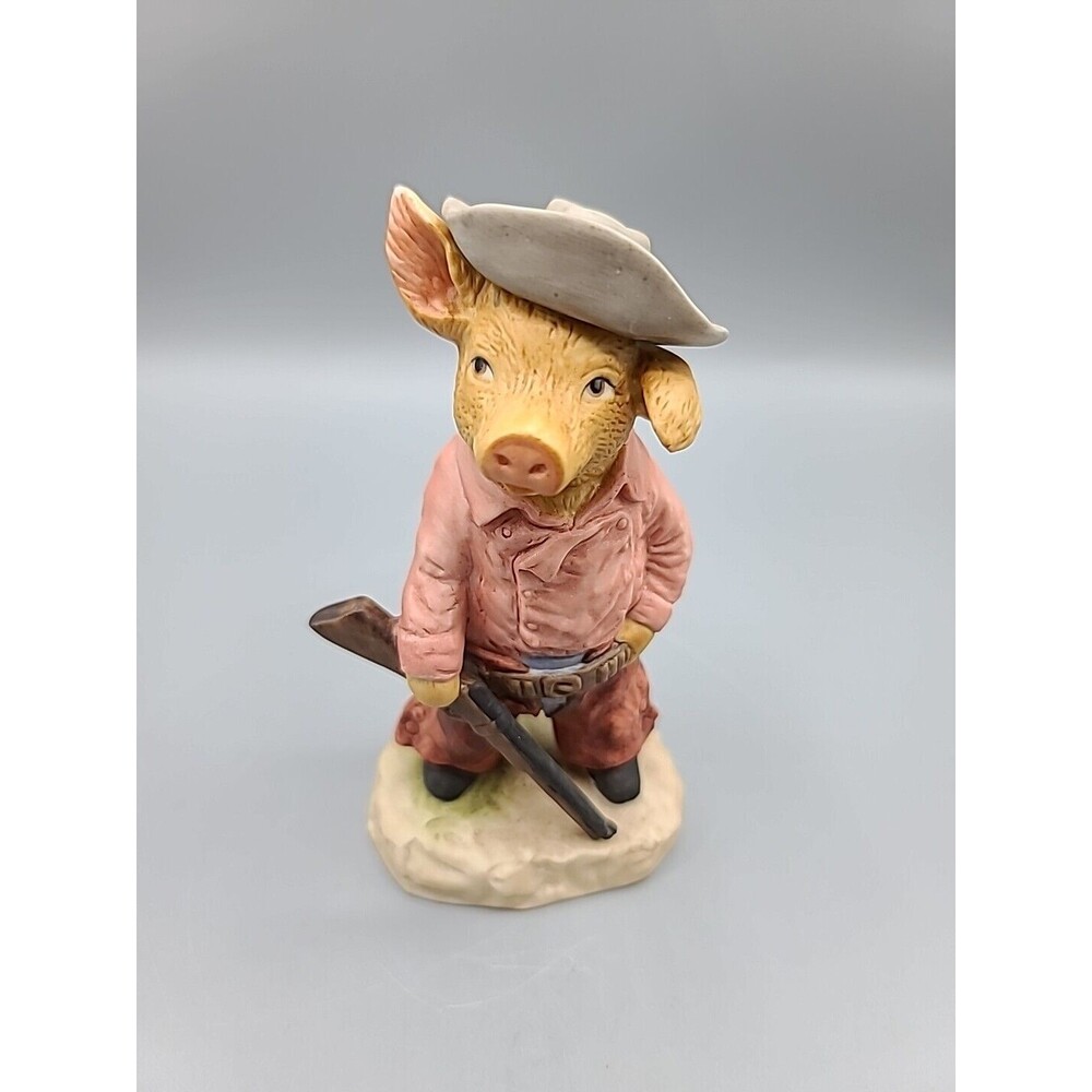 Enesco Gunfight at Pig Corral Pig Holding Rifle Figurine 1980